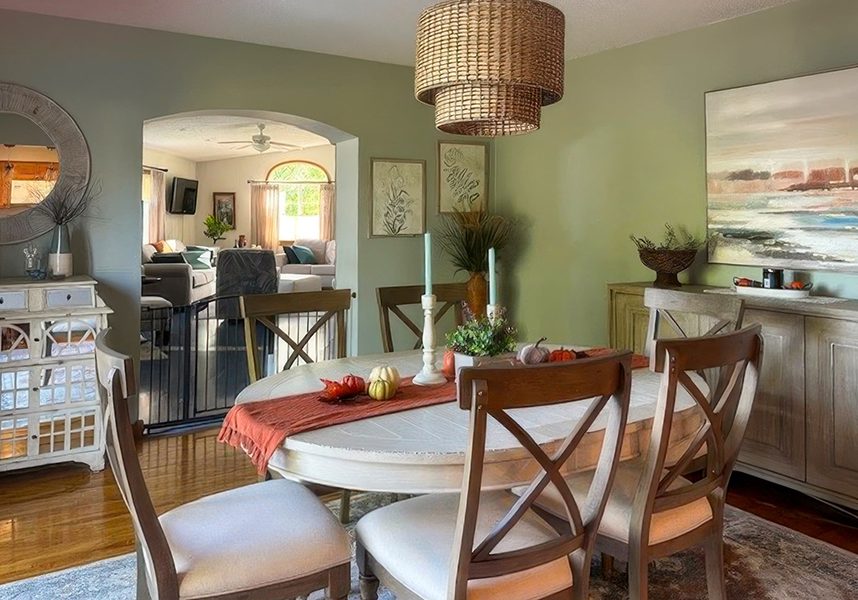 Cozy living room setup featuring a plush sofa, coffee table, and decorative accents.