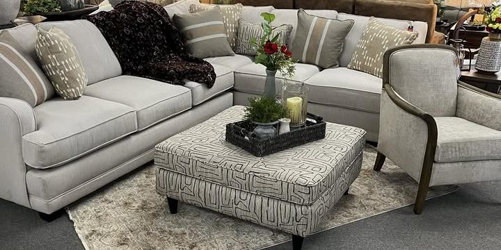 fb room gouping Elegant living room ensemble with matching sofa, loveseat, and armchair.