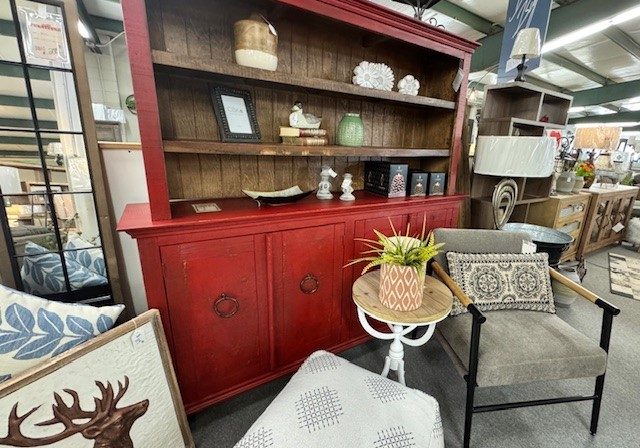 red-hutch Vibrant red hutch cabinet adding a pop of color to home interiors.